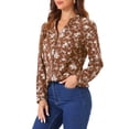thumbnail image 4 of INSPIRE CHIC Women's Button Down V Neck Long Sleeve Floral Blouse XS Brown, 4 of 6