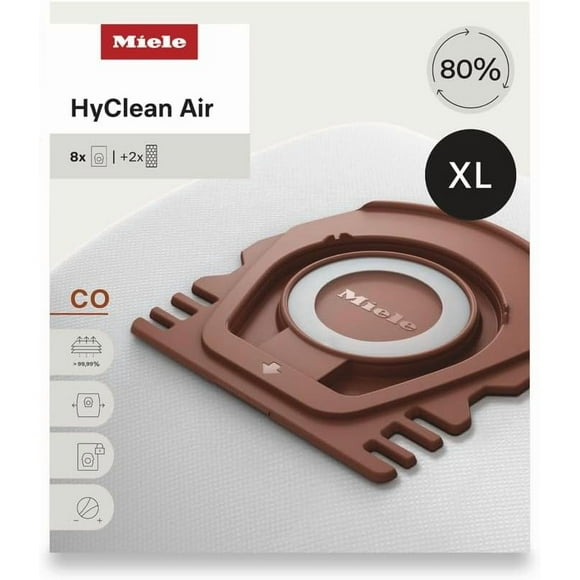 Miele HyClean Air CO Vacuum Cleaner Bags for Miele Guard M1 Vacuum Cleaners, XL Pack of 8 Vacuum Bags and 2 AirClean Exhaust Filters – 12909630