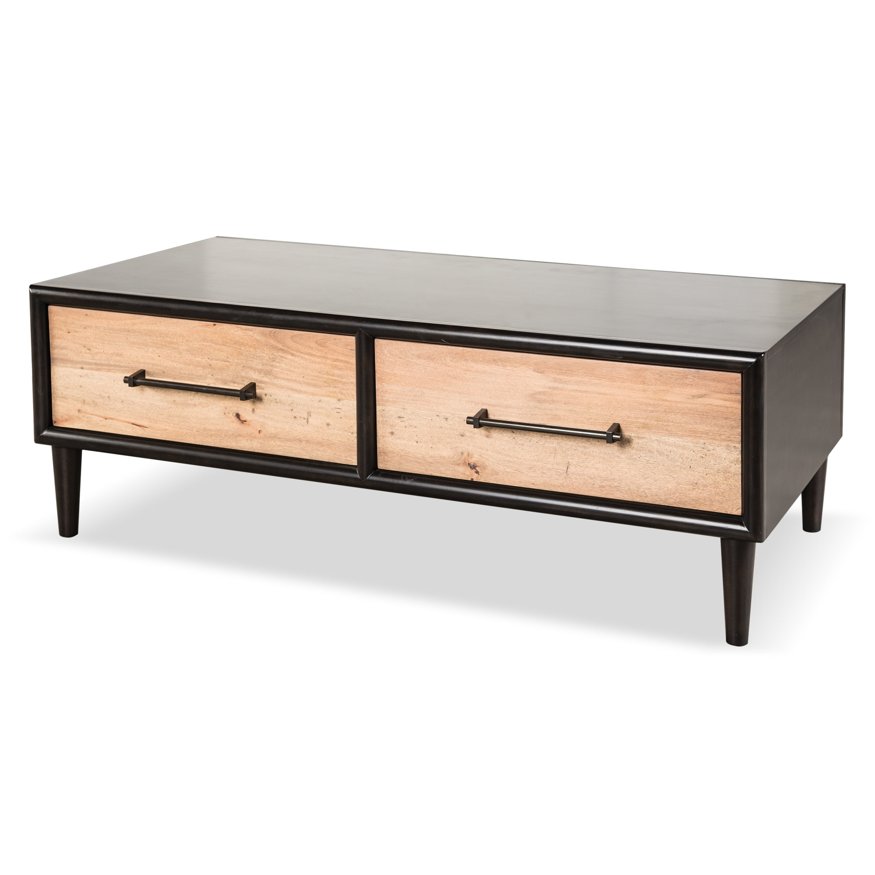 Furniture of America Coda Modern 2-Drawer Solid Wood Coffee Table, Black and Natural