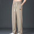 thumbnail image 4 of Afuyipoi Oversized Khaki Straight Leg Pants for Men,Relaxed Ice Silk Loose Drawstring Casual Sports Long Pants Khaki M/34, 4 of 8