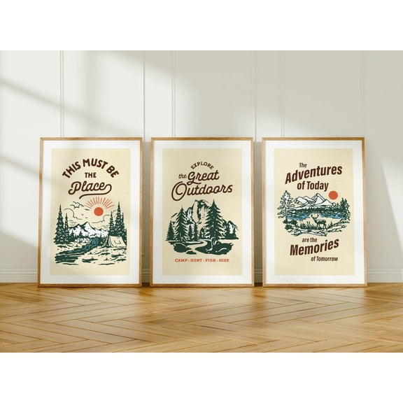 Retro Outdoors Art Camp Art Camping Art Wall Decor Nature Art Cabin Decor RV Set 3 Unframed Paper Print 12x18