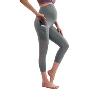 Pantalon de yoga de maternité avec 3 couches de poches Mesh Patchwork Sports Capris 7/8 53-gris fumé- moyen