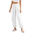 thumbnail image 4 of Gytharion Cotton Linen Pants for Women Fashion Casual Solid Color Drawstring Elastic Waist Trousers Loose Fit Beach Pants, 4 of 7