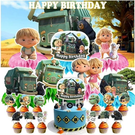 Trash Truck Party Decorations Decor Supplies Honeycomb Centerpieces Table Toppers Cake Toppers for Birthday Photo Props