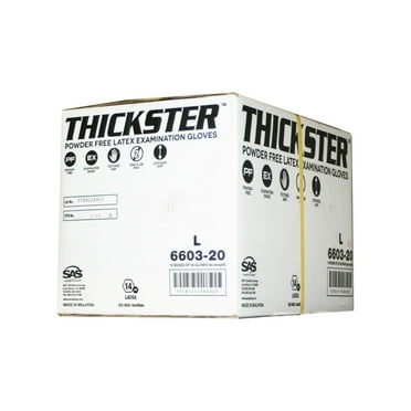 SAS Safety 6603-20 Thickster Powder-Free Exam Grade Gloves, Large, Case