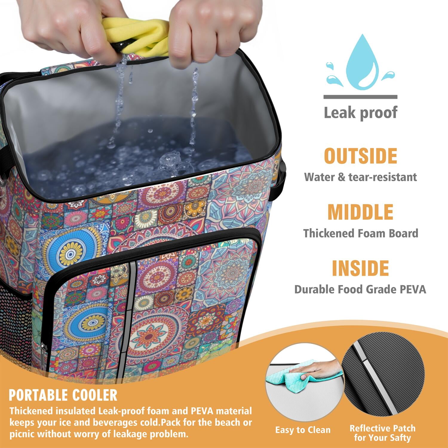 Travel Cooler Bag - Boho Bohemia Flower Camping Beer Cooler Backpack with Bottle Opener- Waterproof Insulated Picnic Backpacks - Cooler Bag for Beach