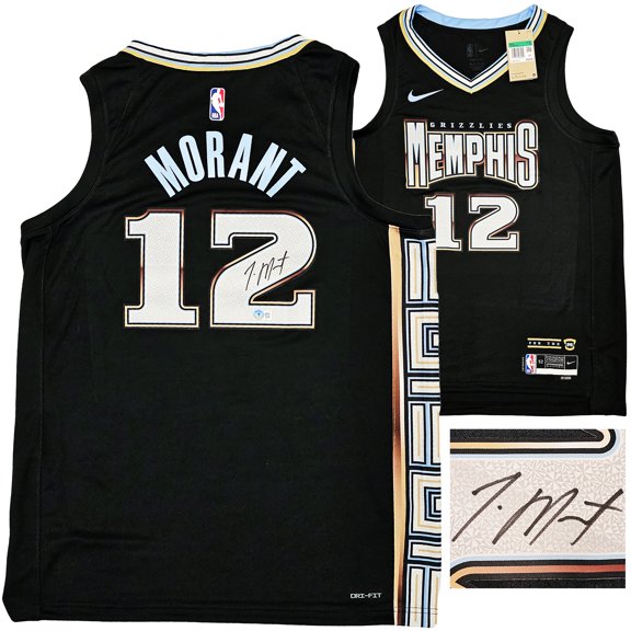 Memphis Grizzlies Ja Morant Autographed Black Nike City Edition Swingman Jersey Size 52 Beckett BAS QR 218586