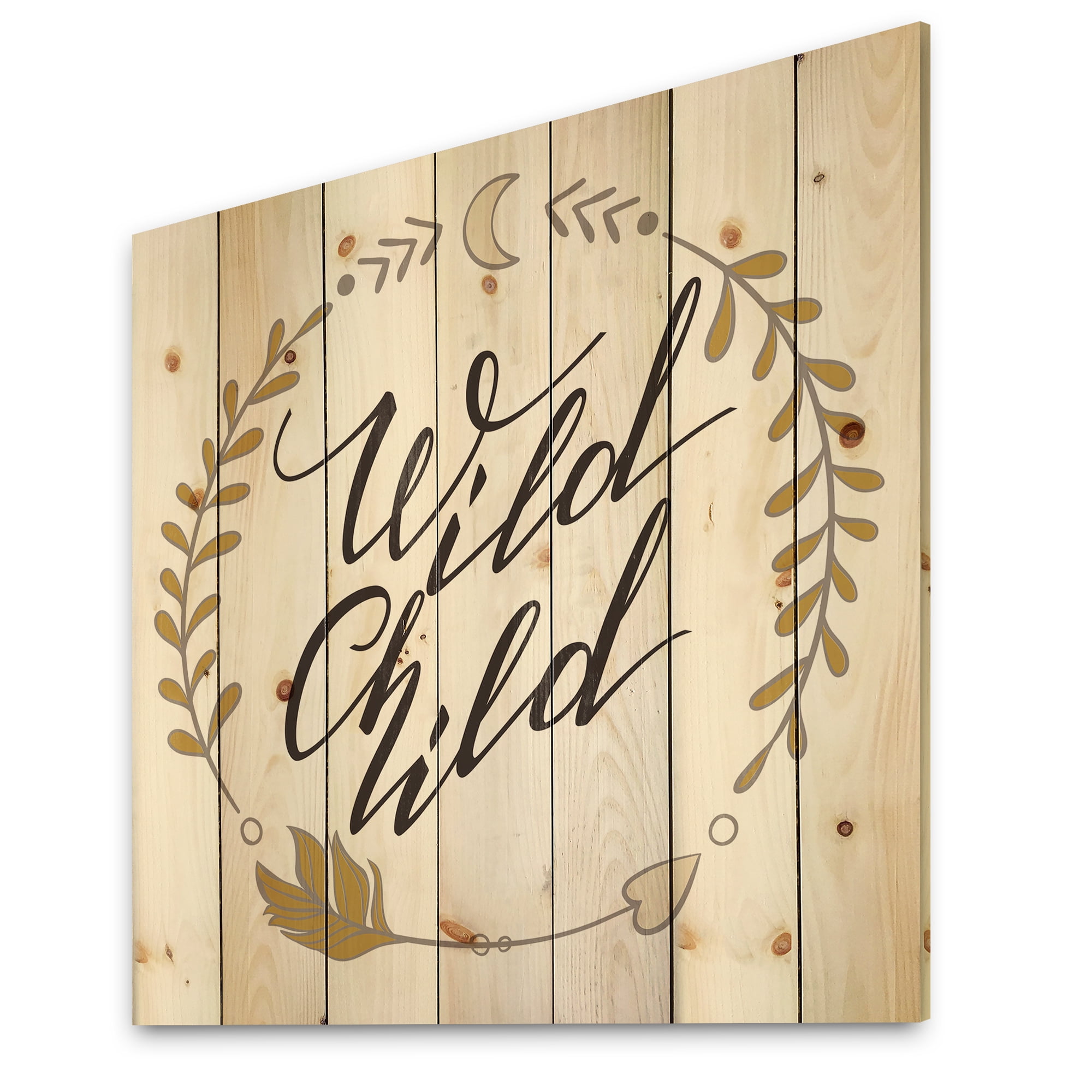 Designart 'Wild Child Under Arrows Circled' Traditional Print on Natural Pine Wood