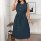 thumbnail image 5 of mfyjkho Vestidos de verano para mujer, Vestido de verano para mujer, sin mangas, con cuello redondo y botones, color liso Vestidos de fiesta para mujer xxxxl, 5 of 8