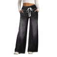thumbnail image 2 of Women's Pull On High Waisted Wide Leg Jeans Stretchy Baggy Denim Trousers, 2 of 6