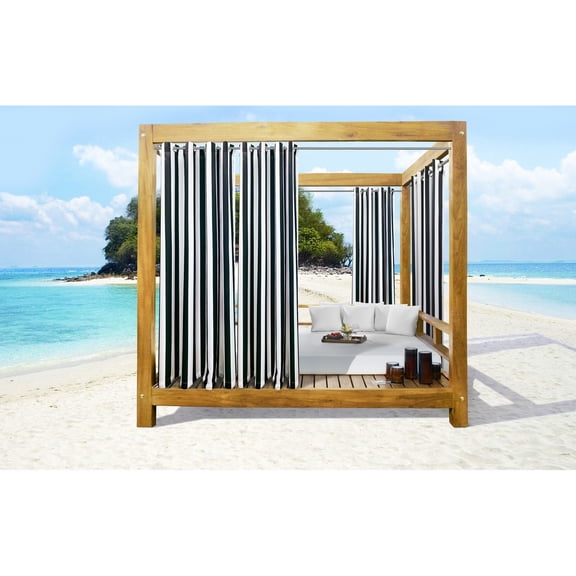 Outdoor Decor Seascapes Stripe Outdoor Grommet Top Panel (Set of Two) 50 x 96 Black