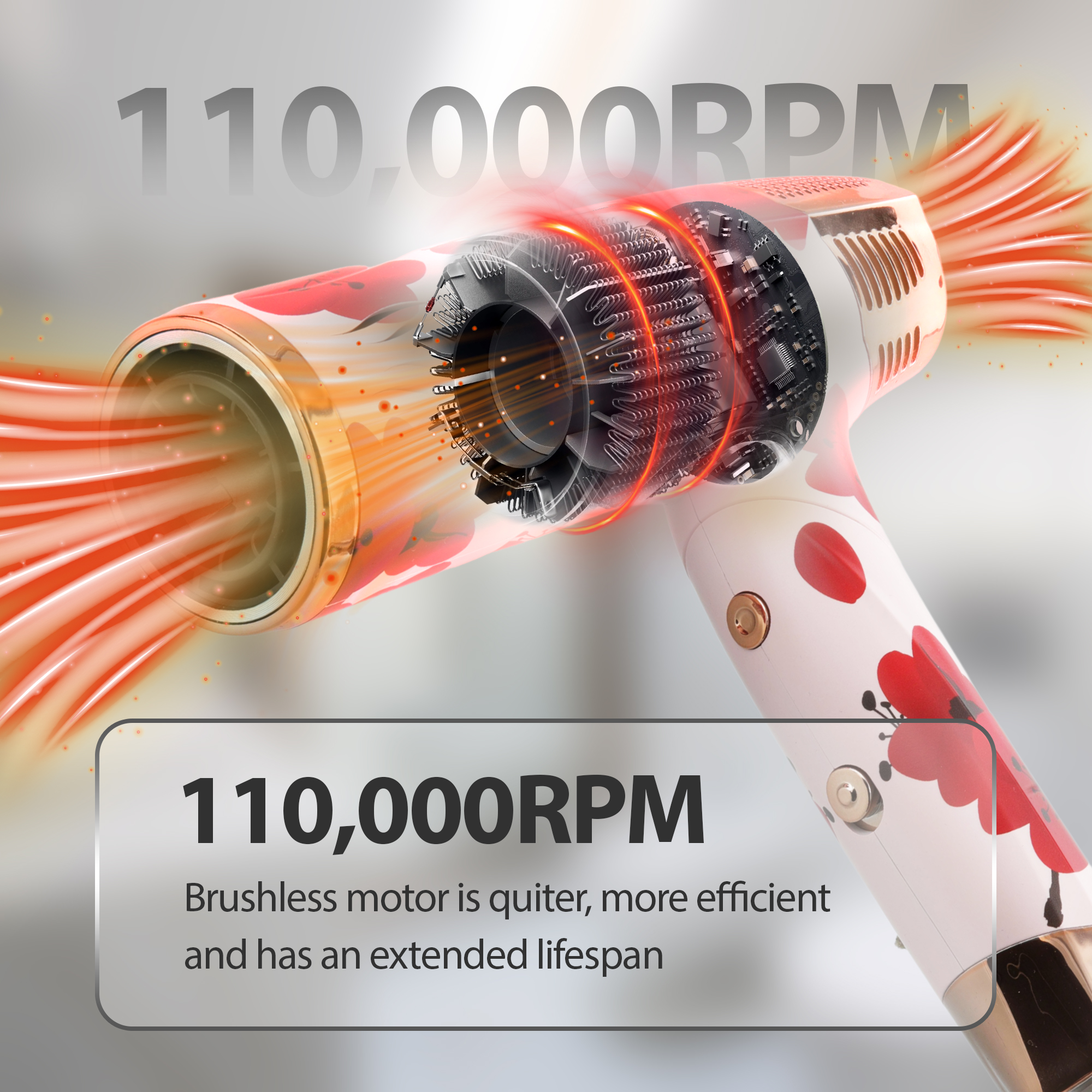 Savage Hair Dryer, Professional Blow Dryer for Women, Kyoto Design, 110,000 RPM Brushless Motor, Cool Shot, Hold, Self Clean, Plasma Functions, Memory System, 4 Styling Nozzles, 9ft Cord