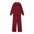 thumbnail image 4 of BRELIL Women Two Piece Lounge Set Collared Long Sleeve Pullover Tops Wide Leg Pants Matching Casual Outfits Solid Loungewear Tracksuit Vacation Travel, Wine S, 4 of 4