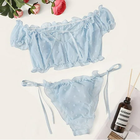 GZWYHT Lingerie for Women Clearance Babydoll Lingerie Women Lingerie Corset Mesh Underwire Racy Muslin Sleepwear Underwear Tops+Briefs Mesh Lingerie Women S Lingerie  Sleep & Lounge  Blue XL