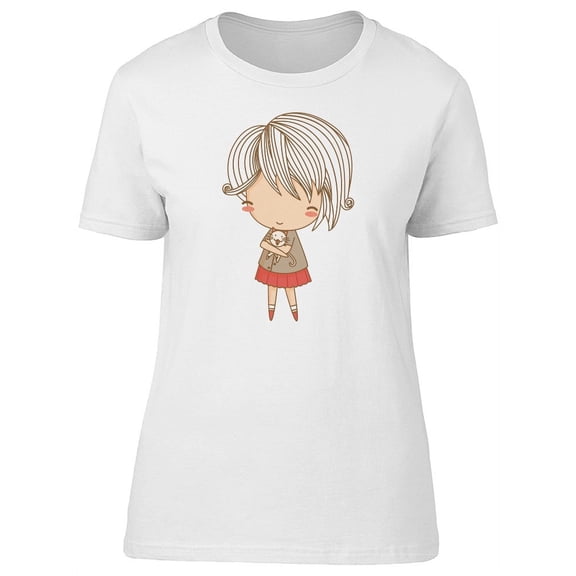 Cute Girl With Kitten, Cat Lover T-Shirt Women -Image by Shutterstock, Female Medium