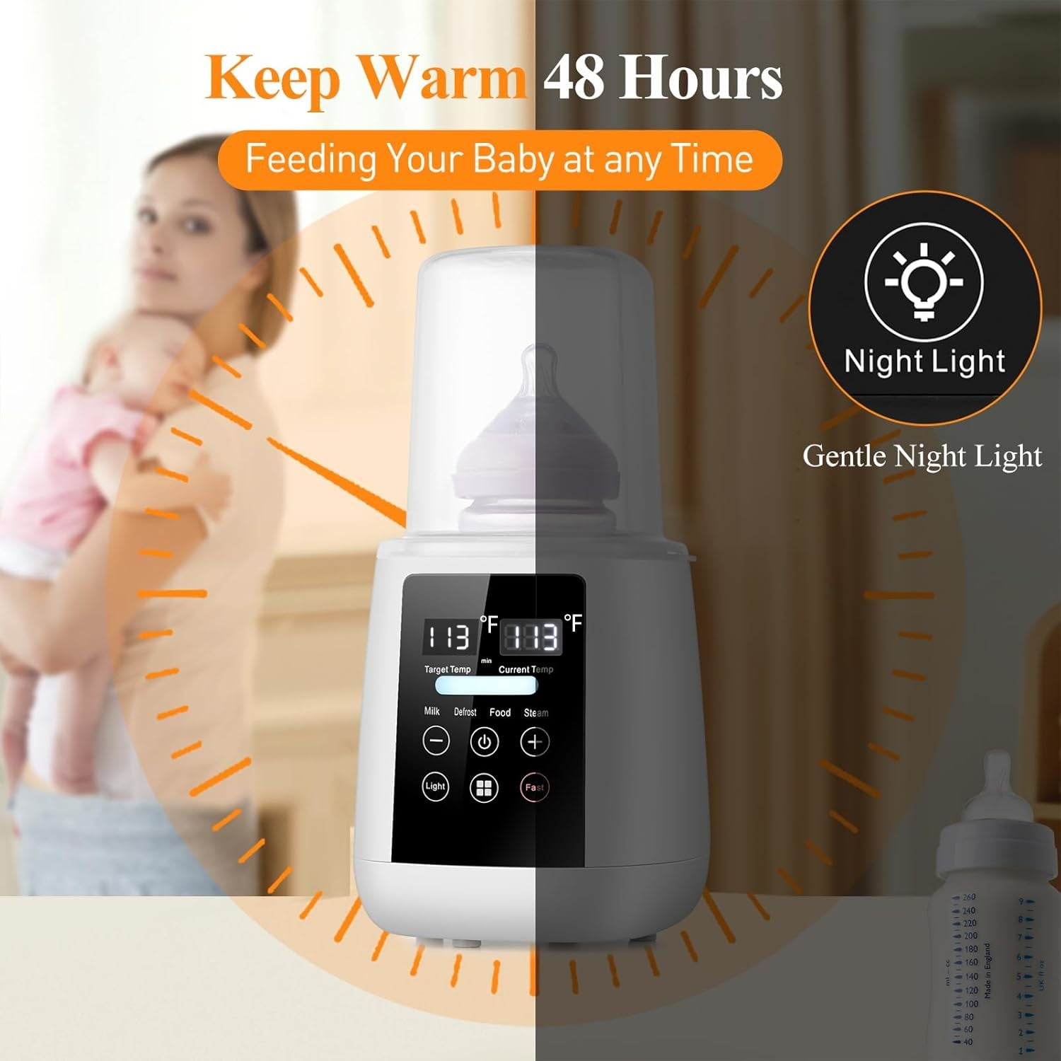 Behome Bottle Warmer, 48Hours Keep Warm, Fast Milk Warmer for Breastmilk and Formula, Accurate Temperature Control & LED Light, for All Bottles, White