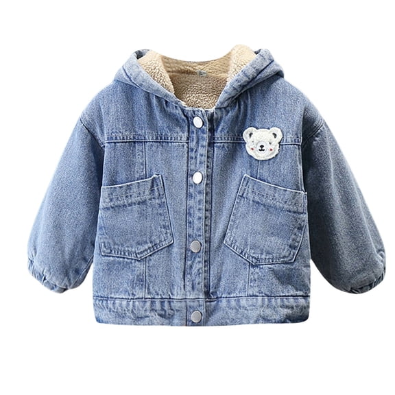 CAIVO Toddler Denim Jacket Baby Thick Clothes Children Warm Cute Padded Jacket Long Sleeve Leisure Coats