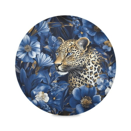 

Round Plate Mat 15.4x15.4 Inchesx4 Placemat Table Mat Kitchen Mat Coffee Mat Fabric Thick Strong Wear-Resistant Heat Resistance Blue Oil Painting Jaguar