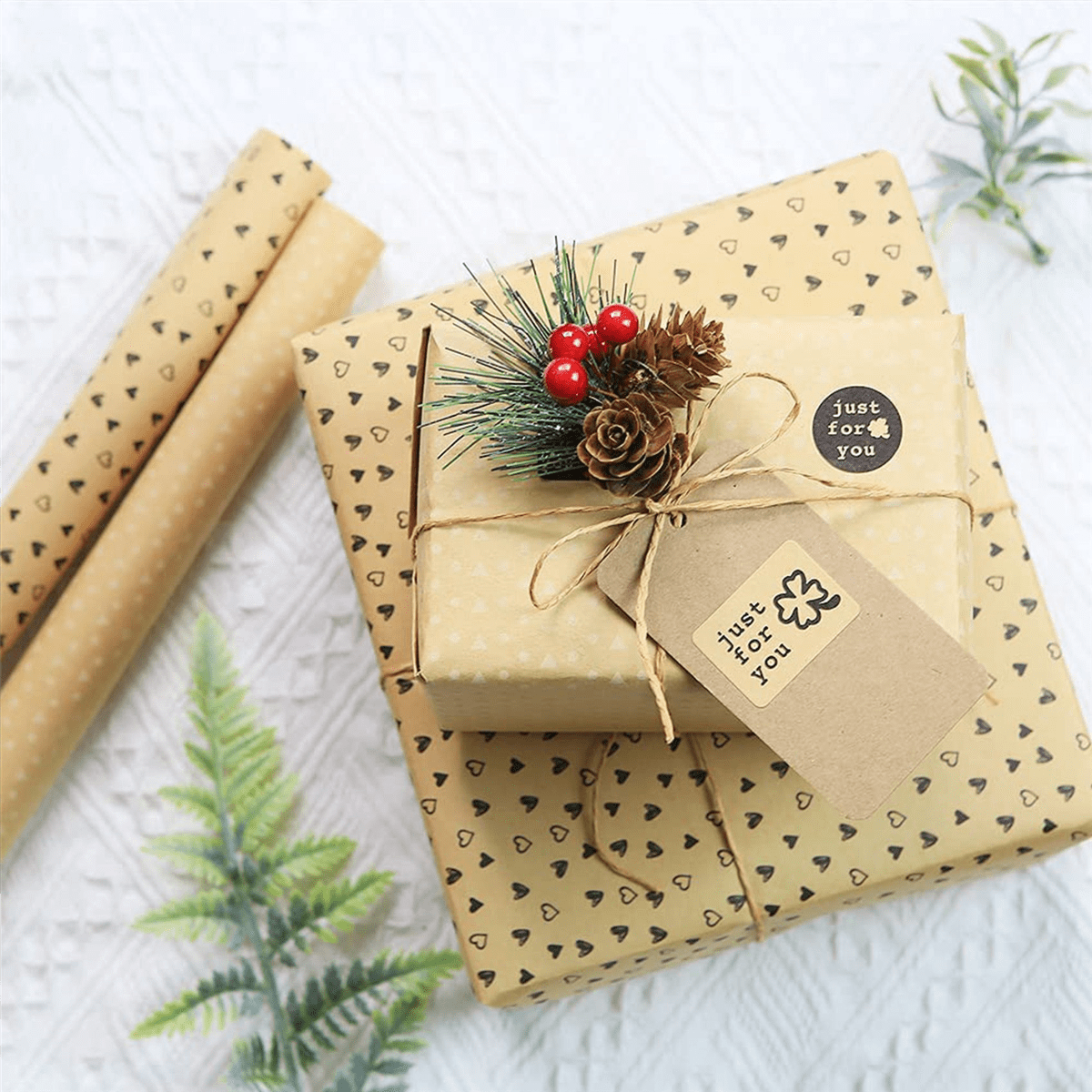 Kraft ,Birthday Wrapping Paper,24 Sheets Kraft Brown Wrapping Paper with Tags Strings Sticker,24 x wrapping paper 8 x rope 24 x tag 4 x double-sided tape 4 x sticker,brown
