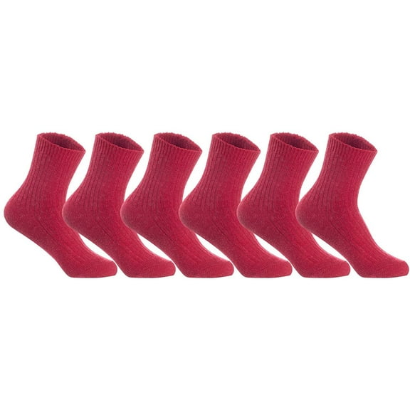 Lian LifeStyle Men's 6 Pairs Knitted Wool Blend Crew Socks LK08 Size Size 6-9 Red
