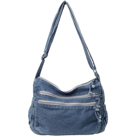 Women's Retro Large Canvas Denim Shoulder Bag Denim Crossbody Handbags Casual Style Lightweight Tote Purse