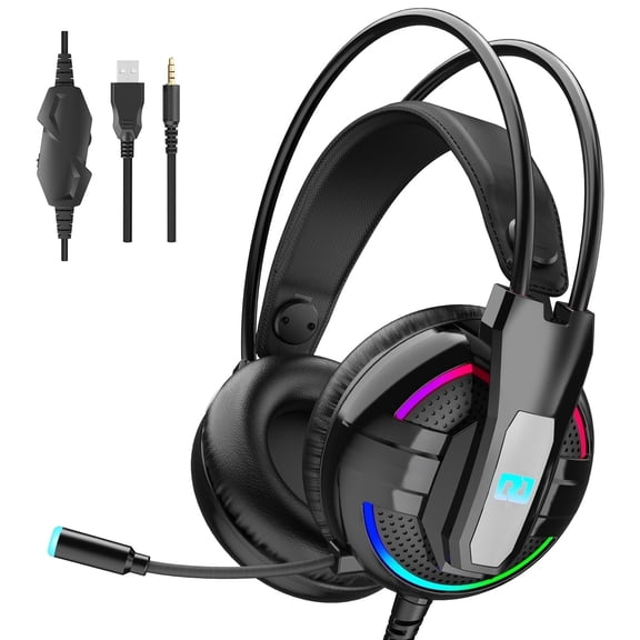 Gaming Headset with 7.1 Surround Sound, Noise Cancelling Mic,LED Light Over Ear Headphones,Comfortable for PS4 PS5 Xbox Series X|S PC Mac Switch