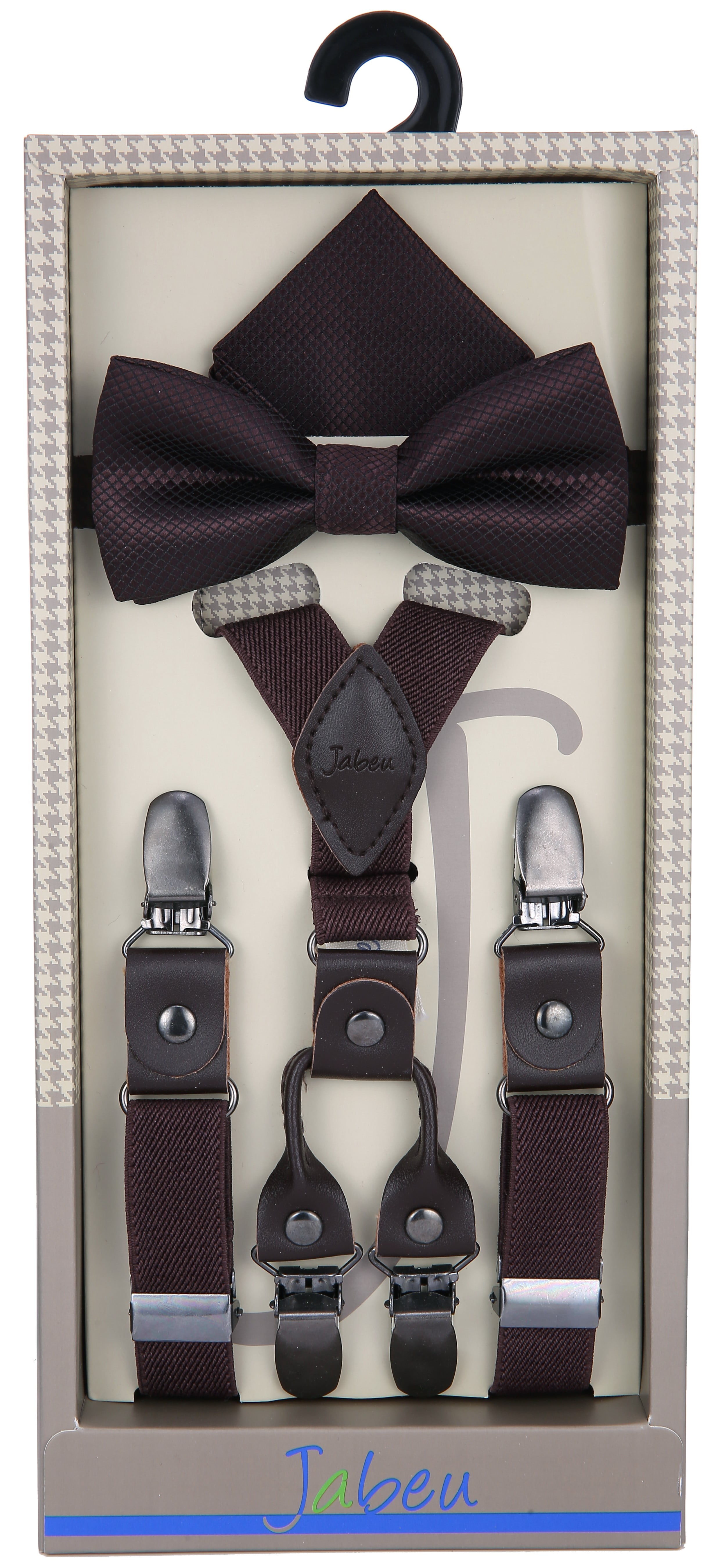 Marino Elastic Fashion Suspenders 1 Wide with Genuine Leather Tips and Polyester Bow Tie Set for Men and Teens