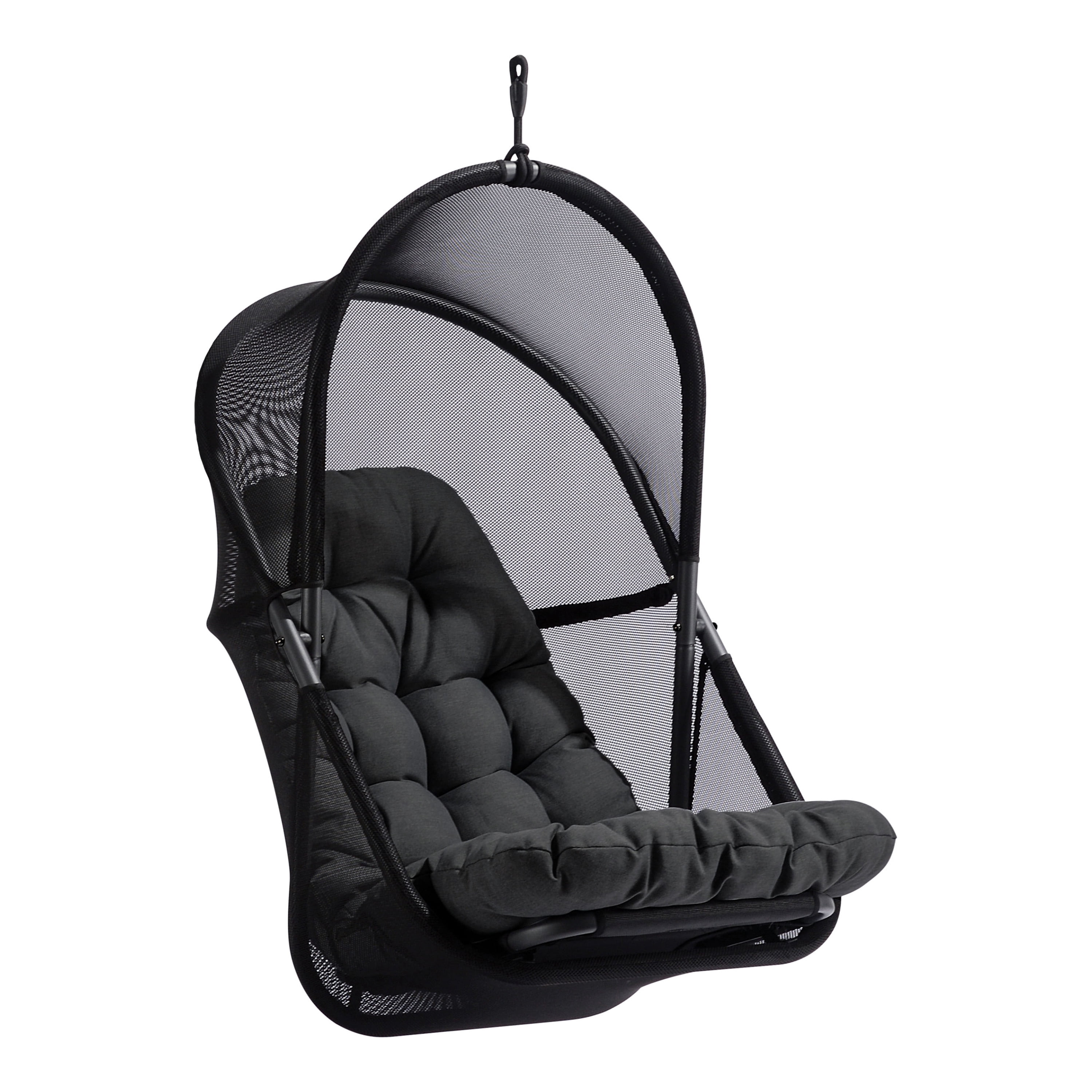 Furniture of America Drift UV-Resistant Patio Foldable Swing Chair with Stand, Black