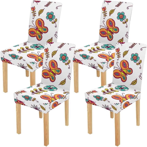 FMSHPON Romantic Floral Pattern Stretch Chair Cover Protector Seat Slipcover for Dining Room Hotel Wedding Party Set of 4
