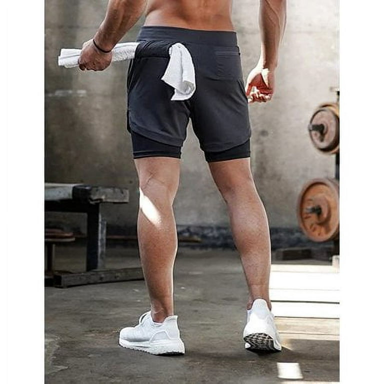 Men's 2-in-1 Workout Running Shorts, 7 Athletic Gym Training