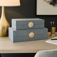 thumbnail image 3 of Faux Leather Decorative Boxes with Metal Hardware for Home Decor - Home Accents for Bedroom and Office Styling - Storage Box with Lid for Jewelry and Keepsake - Set of 2, 4", 3", Blue & Gold, 3 of 12