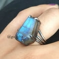 thumbnail image 3 of Blue Labradorite Coffin Ring: Oxidized 925 Sterling Silver Gemstone, 3 of 10