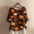 thumbnail image 2 of Towmus Womens Tops Clearance Under $10 Women Halloween Print Button Crew Neck Short Sleeve Fall T-Shirts Graphic Tee Tops, 2 of 7