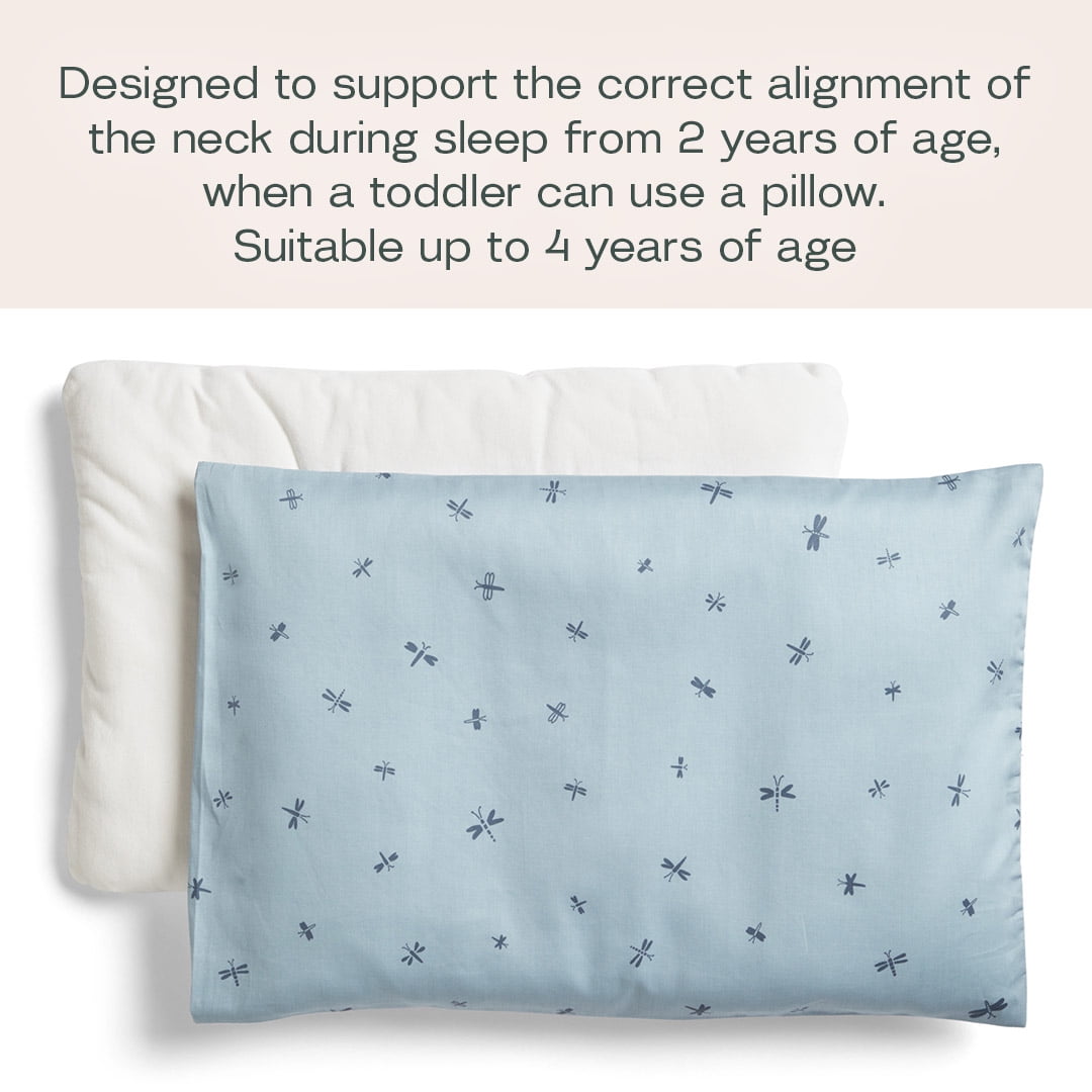 ergoPouch 0.3 TOG Toddler Pillow with Case - Made From and Filled with 100% GOTS Fertified Organic Cotton - Provides Pure Comfort for Your Little One's Peaceful Sleep Toddler, Dragonflies)