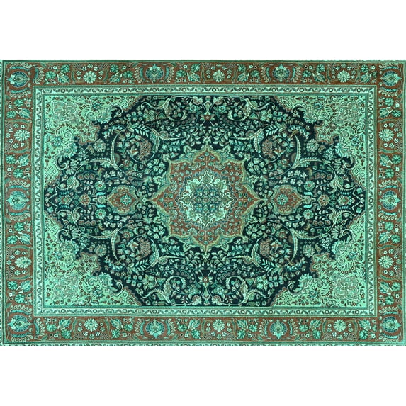 Ahgly Company Indoor Rectangle Medallion Turquoise Blue Traditional Area Rugs, 6' x 9'