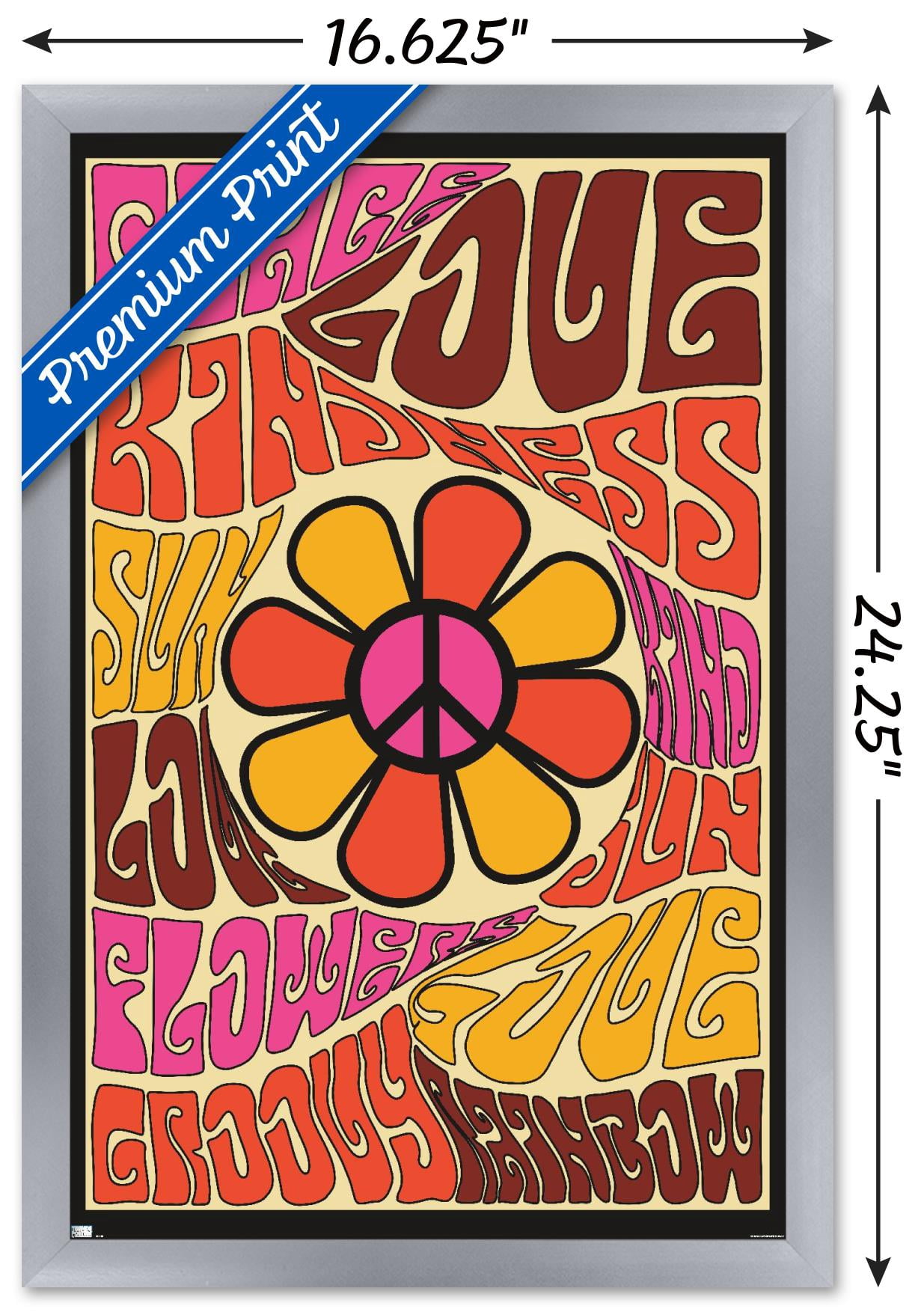 Peace, Love, and Kindness Wall Poster, 14.725" x 22.375" Framed