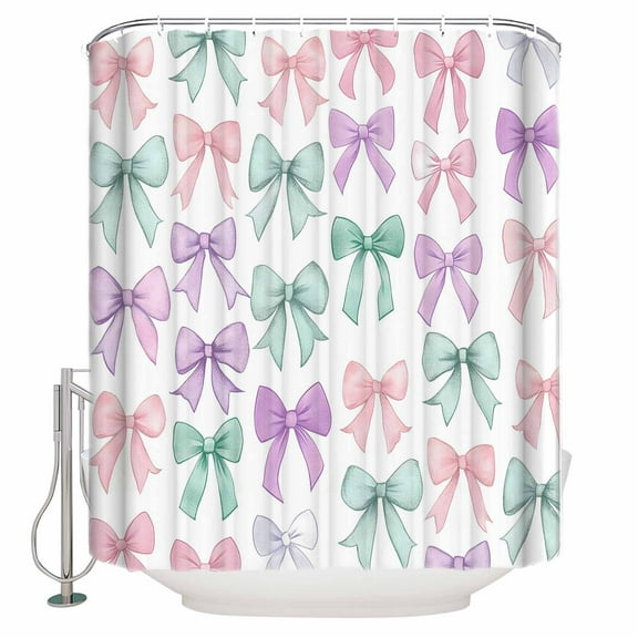 Shower Curtain, Purple Green Bow Waterproof Shower Curtain Set with Hooks for Bathroom Showers,Stalls and Bathtubs,72x72In Watercolor Bow-knot