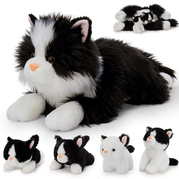 MorisMos 20" Cat Stuffed Animal, Realistic Stuffed Cat with 4 Kittens Baby Plush Toys