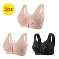 thumbnail image 2 of 3 Pack Everyday Sleep Bras - Nature Cotton Soft Cup Wireless Front Button Snap Close Seamless Padded Bras for Women, 2 of 5