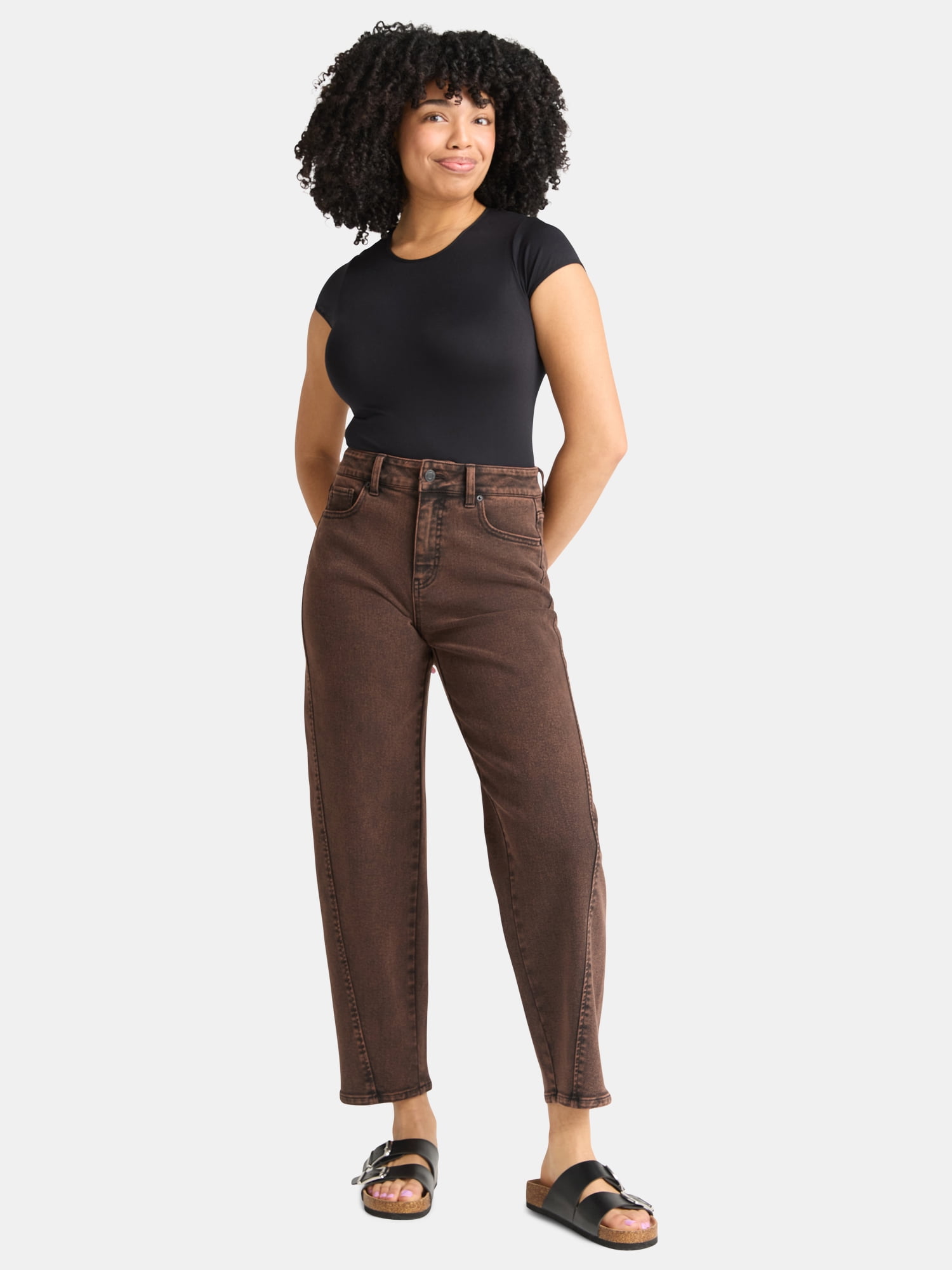 Time and Tru Women's High Rise Barrel Jeans, 26.5" Inseam, Sizes 0-20