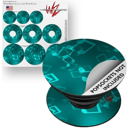 Decal Style Vinyl Skin Wrap 3 Pack for PopSockets Bokeh Music Neon Teal (POPSOCKET NOT INCLUDED) by (Best Phone For Music Production)