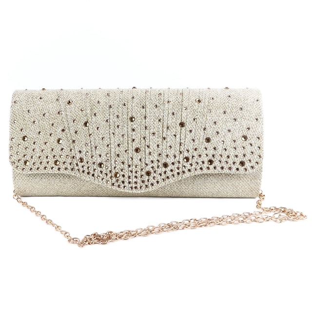 Bolso de noche para mujer con brillantes diamantes de imitación, multifuncional, para cenas, fiestas, bodas, dorado, talla única
