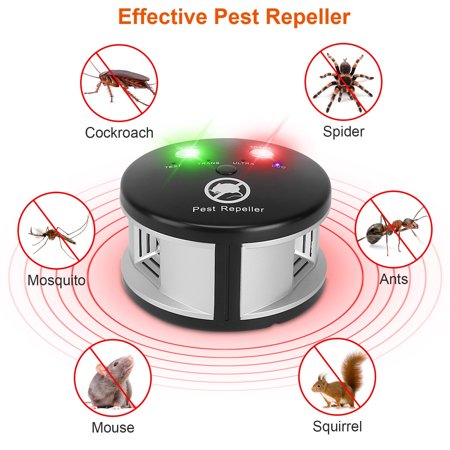 Qiushi 360° Electronic Ultrasonic Pest Repeller for Indoor Use,Black and Silver