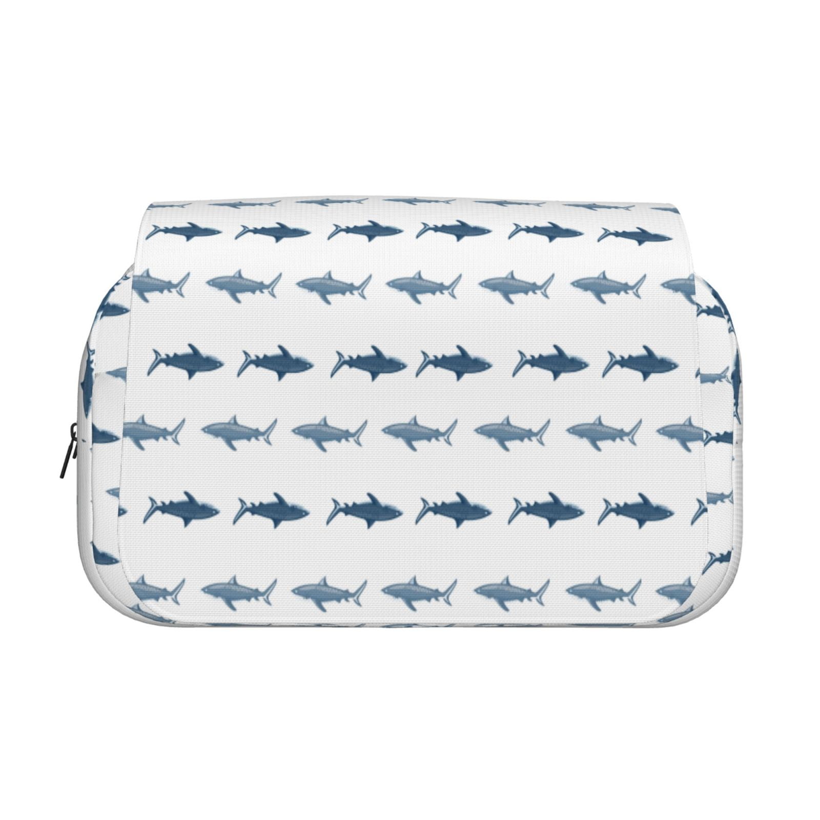 Rateoe Cute Shark Pattern Double Clamshell Pen Case, Storage Organizer with Two Zipper Compartments– Holds Up to 50 Pencils & Pens