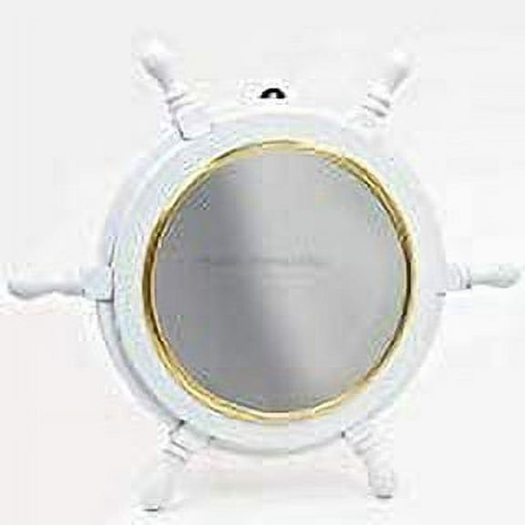Nagina International Classic White Kauffman Large Nautical Mirror Ship Wheel Circumferenced with Brass Ring | Wall Mounted Mirrors (16 Inches)
