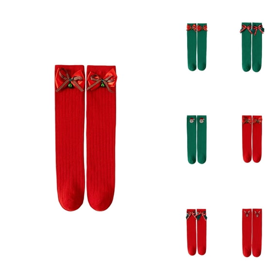 Girls' Cotton Mid-Calf Crew Socks, Novelty Holiday Christmas Gift Stockings for Kids, Red Ankle Socks for Toddlers – New Year Festive Stuffers