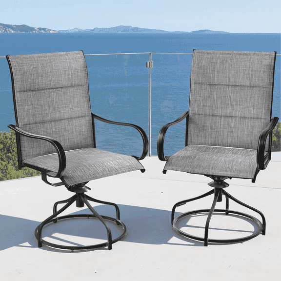 Arlopu Patio Swivel Chair Set of 2, Outdoor Dining Chairs High Back, Padded All Weather Breathable Textilene Outside Furniture Chair, Gray