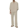 thumbnail image 2 of QATAINLAV Men's 2 Pieces Set 3/4 Sleeve Casual Henley Shirts and Drawstring Wide Leg Yoga Pants with Pockets Vacation Outfits, Khaki, XXL, 2 of 9