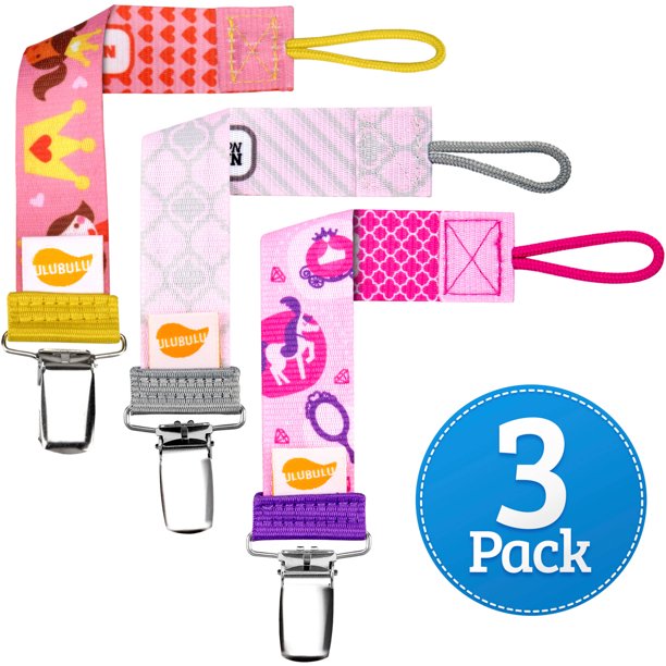Ulubulu Girls Princess Combo Pacifier Clip, 3Pack