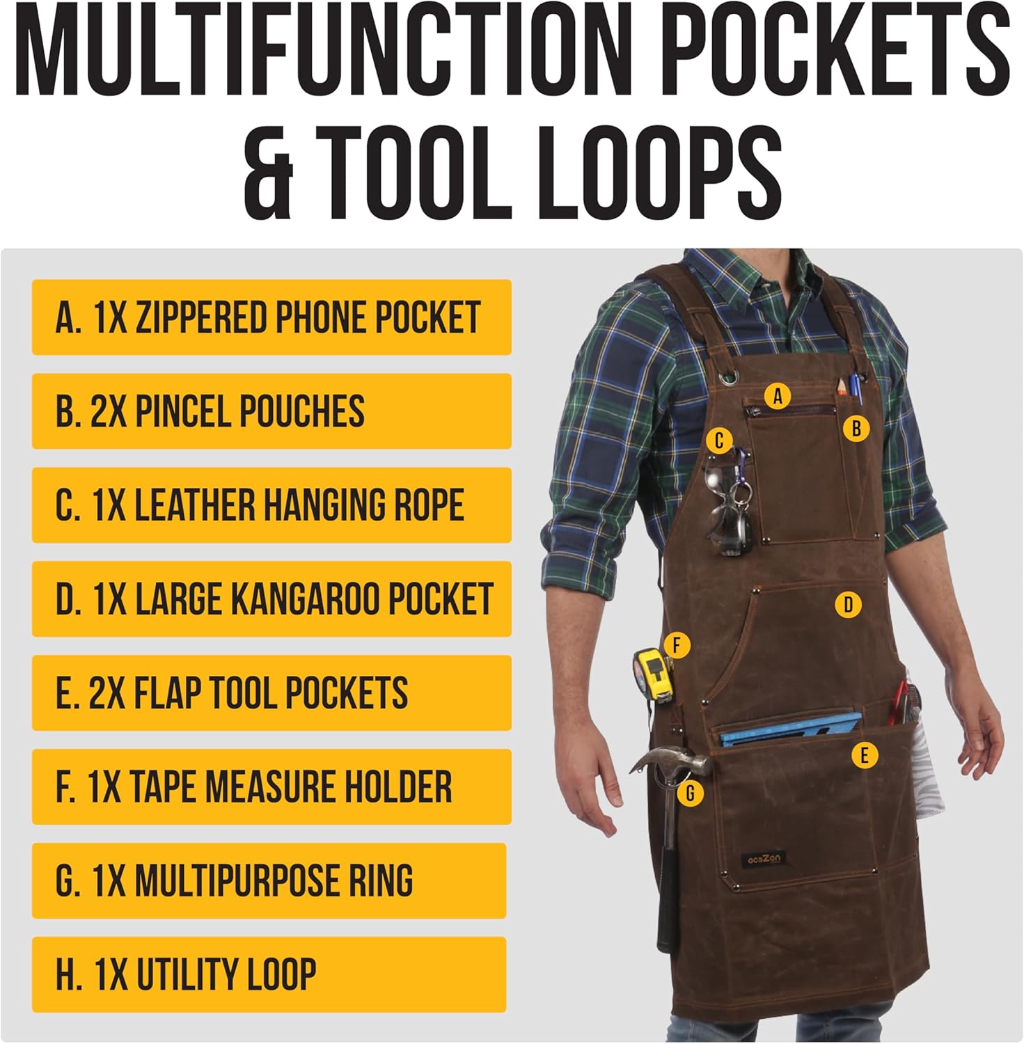 Brown Waxed Canvas Gardening & Work Apron with Waterproof, Fully Adjustable, Durable, Comfortable Protection